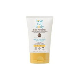 Love Sun Body, 100% dorigine naturelle, Crème solaire minérale Sheer Perfection FPS 50 pour le corps, parfum Tiare & Vanille