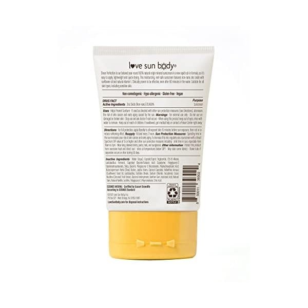 Love Sun Body, 100% dorigine naturelle, Crème solaire minérale Sheer Perfection FPS 30 pour le corps, large spectre, parfum 