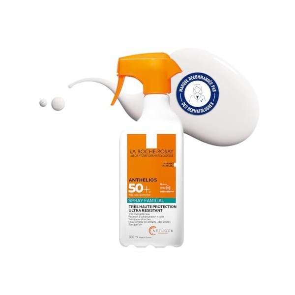 La Roche-Posay, Anthelios, Spray Solaire Corps Familial Ultra-Résistant, SPF50+, Hydrate & Protège, Avec Parfum, Convient aux