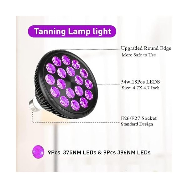 Appareil de Bronzage Domestique 395 nm, Lampe de Bronzage au Sol à lumière Violette 54 W for Un Usage Domestique, Support rég