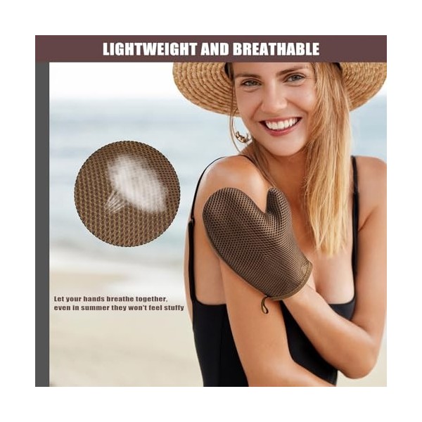 Lot de 2 gants de bronzage respirants, gants autobronzants applicateurs avec pouce, lavables et réutilisables, sans soleil