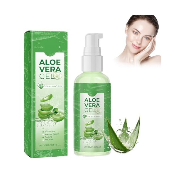 Aloe Vera Gel, Gel daloe Vera pour le Visage, Gel daloe vera pour le visage, Hydratant Visage et Corps, Calmant Après-Rasag