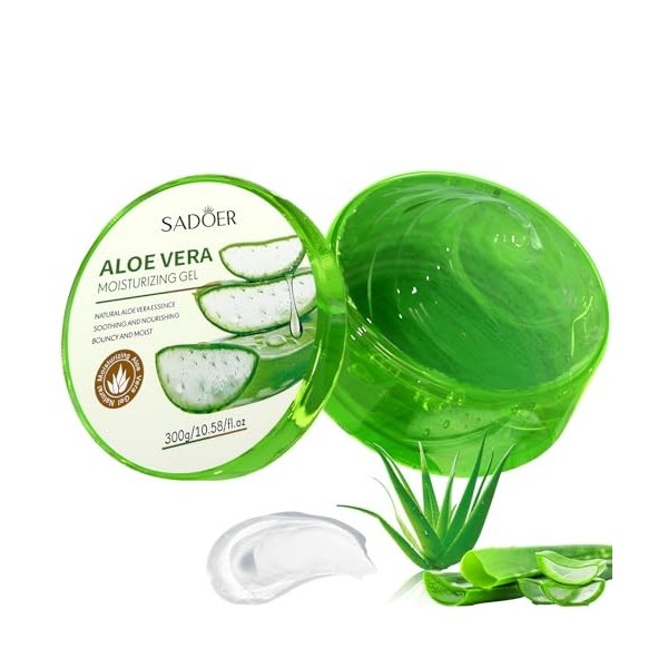 Gel daloe vera bio pour le visage - 300 ml - Extrait daloe vera naturel - Pour le visage, les cheveux et le corps - Idéal p
