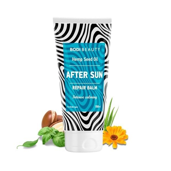 BODI BEAUTY After Sun Baume apaisant et réparateur après la plage avec Q10, vitamines A, E et D-panthénol, complexe dhuiles,