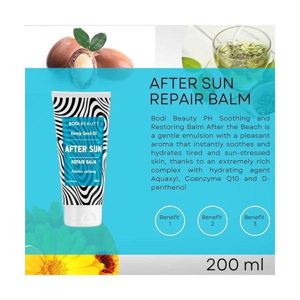 BODI BEAUTY After Sun Baume apaisant et réparateur après la plage avec Q10, vitamines A, E et D-panthénol, complexe dhuiles,