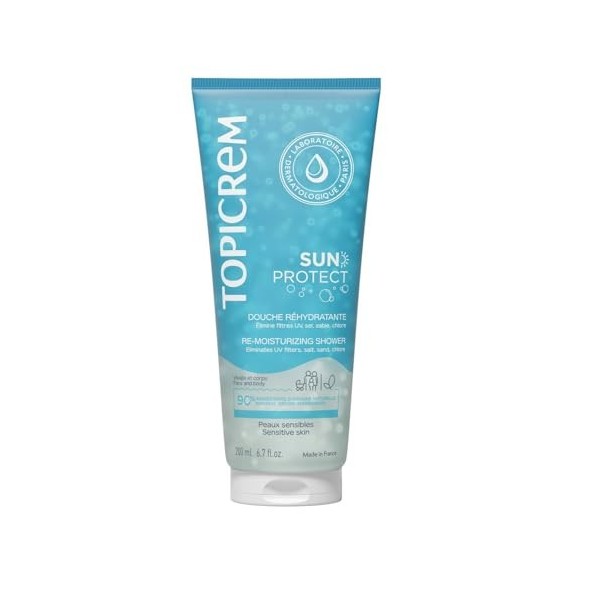 Topicrem - Sun Protect, Douche Réhydratante - Nettoie, Hydrate, Nourrit, Apaise la Peau, Élimine les Résidus de Protection So