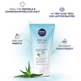 NIVEA SUN Gel Crème Après-Soleil Sensitive 175 ml, Lait après-soleil sans parfum pour peaux sensibles à action rafraîchissant