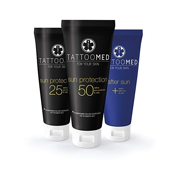 TattooMed Bundle pour Soin pour Peau Tatouée Crème Solaire/After Sun All In Sun Protection des Tatouages/Couleurs de Tatouage