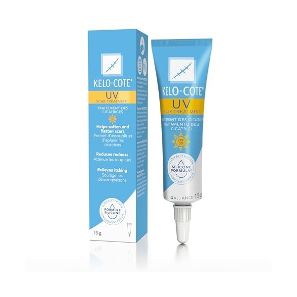KELO-COTE - Tube 15g - Gel Cicatrice UV SPF 30 - Traitement Des Cicatrices - Formule Silicone - Atténue Rougeurs & Démangeais