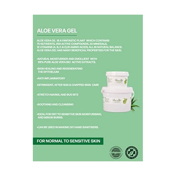 Gel daloe vera, pour hydrater et traiter les peaux sèches : hydrater, rajeunir, apaiser, restaurer, pot de 1000 ml