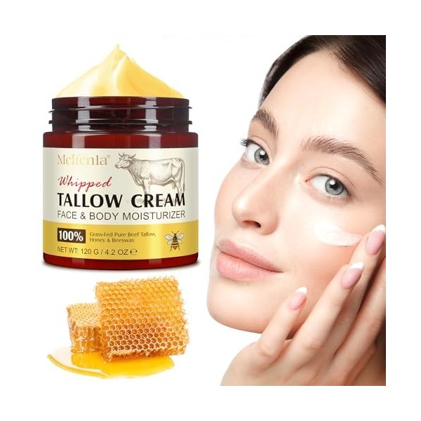 Beef Tallow for Skin 120g - Whipped Beef Tallow Skin Care - Tallow Face Cream,Nourrit en profondeur le visage et le corps