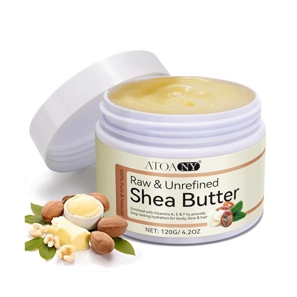 Beurre de karité bio non raffiné pressé à froid 120 ml 100 % pur et naturel, pur et végétalien, beurre de karité de qualité