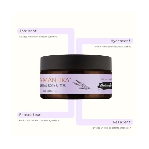 SEAMANTIKA - Beurre Corporel Minéral à la Lavande - Hydratation Intense et Apaisante - pour Peaux Sèches, Sensibles - Enrichi