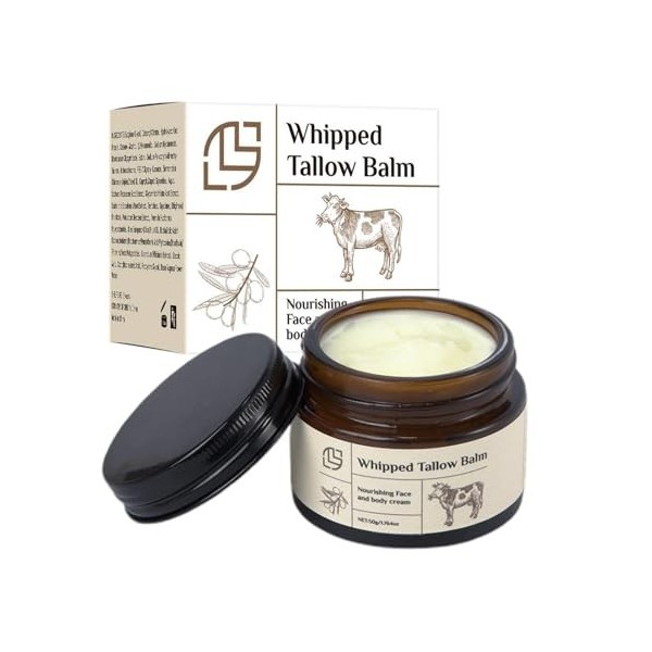 Whipped Beef Tallow For Skin 1.76 OZ Beef Tallow Honey Balm, Deeply Nourishing Organic Grass Fed Tallow Balm, Suif De Bœuf Po