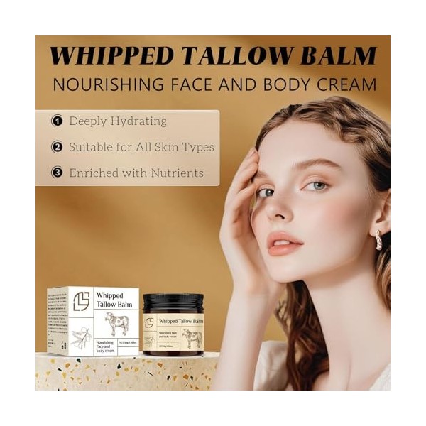 Baume Au Suif Fouetté, Baume Au Suif De Bœuf Fouetté Et Au Miel Hydratant Pour Le Visage Au Suif De Bœuf Nourri À Lherbes, F