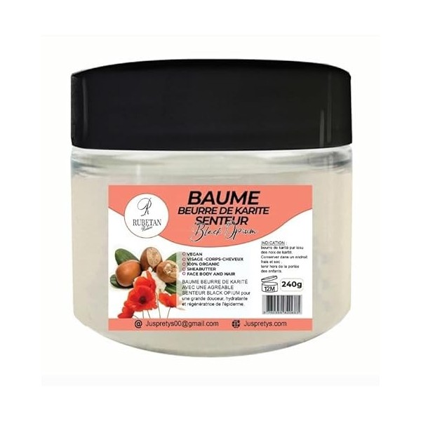 Beurre de Karité Senteur Fleur, de 240g, Vegan, 100% Naturel et Biologique, Soin Cheveux, Corps et Visage