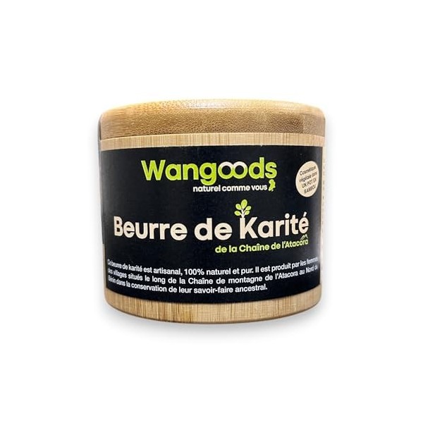 Beurre de Karité 100% Pur et Naturel, Origine Atacora/Bénin, Sans Additif ni Conservateur, Pot Écologique en Bambou. Wangoods