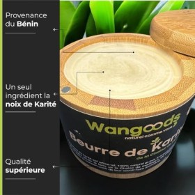 Beurre de Karité 100% Pur et Naturel, Origine Atacora/Bénin, Sans Additif ni Conservateur, Pot Écologique en Bambou. Wangoods