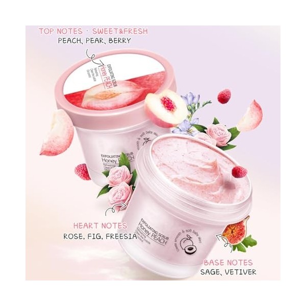 Peach Body Scrub,Natural Body Cleaning Scrub | Body Care Scrub, Natural Scrub For Men Women, Organic Scented Shower Scrub