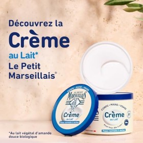 Le Petit Marseillais Crème Hydratante Multi-Usage Lait pot de 360 ml – Crème corps, mains et visage pour les peaux normales