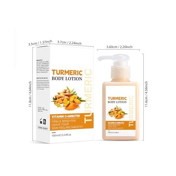 Rostblant Lotion pour le corps au curcuma, Lotion éclaircissante pour le corps, Crème hydratante et éclaircissante pour le co