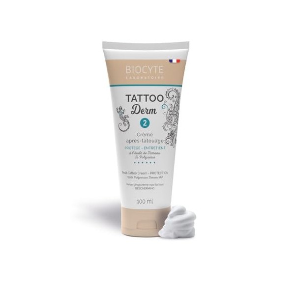BIOCYTE Tattoo Derm 2 - Crème Soin Après Tatouage Sans Parfum - Hydratation de la Peau - Huile de Tamanu de Polynésie, Beurre