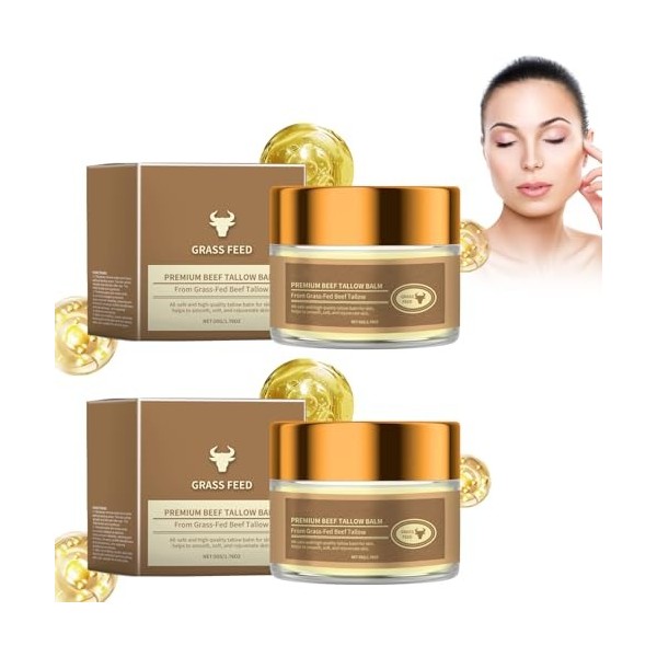 2PCS Beef Tallow Cream pour Les Soins de la Peau du Visage et du Corps, Crème De Suif De Bœuf Bio, Cème Hydratante Réparatric