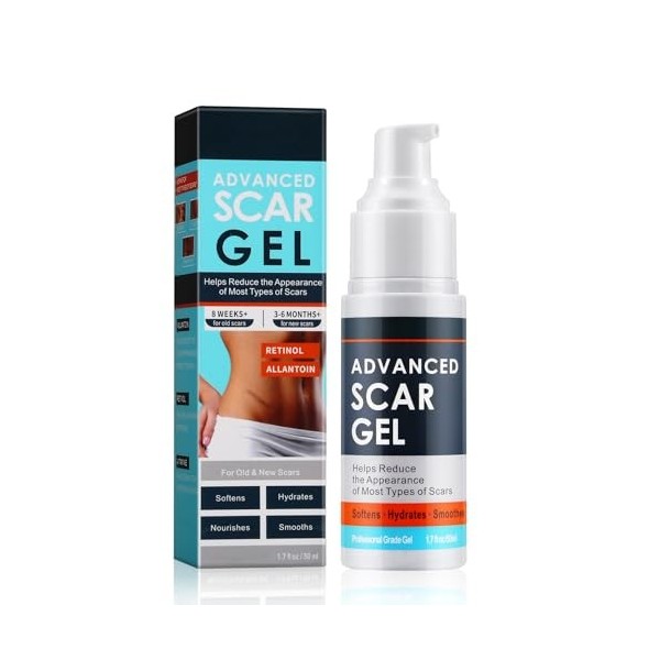 Apooliy Gel pour cicatrices, crème pour lélimination des cicatrices de vergetures, cicatrices chirurgicales, chéloïdes, acné