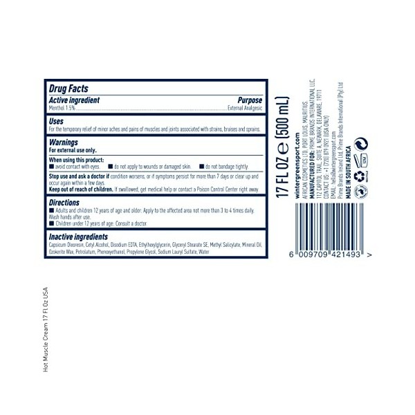 Pain Relief Heat Cream by Wintergreen for Unisex - 17 oz Cream