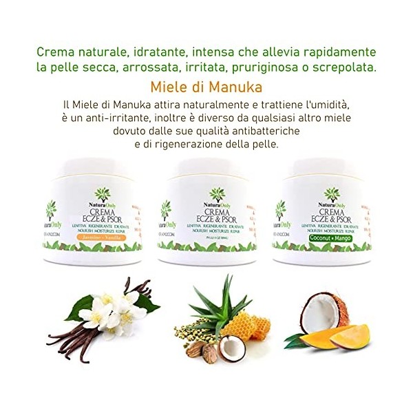 Ecze & Psor - Lot de 3 crèmes naturelles et intenses avec miel de Manuka, aloe vera, beurre de karité, huile de coco. Traitem
