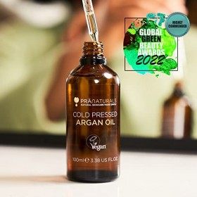 PraNaturals Huile dArgan Naturelle Marocain 100% Pure pour le Visage et le Corps - Riche en Vitamine E pour une Peau, des Ch