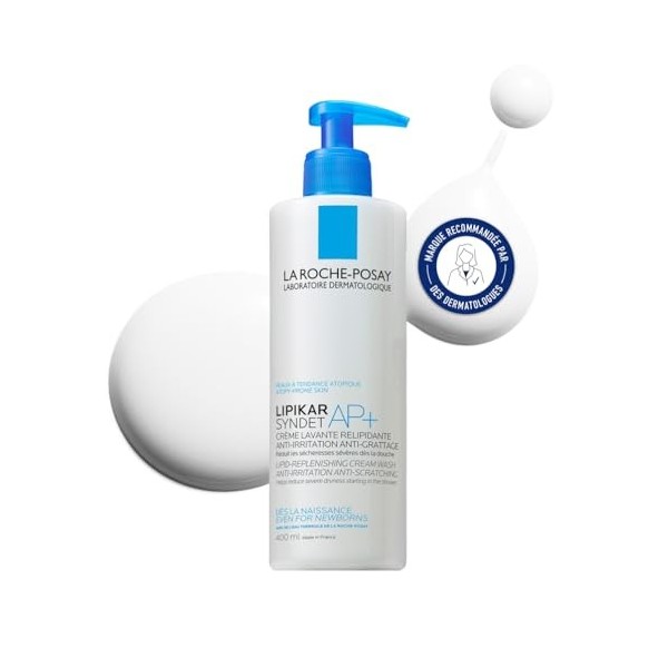 La Roche-Posay, Lipikar Syndet AP+, Crème lavante Relipidante Anti-Irritations, Nourrit & Apaise, Enrichi en Niacinamide & Be