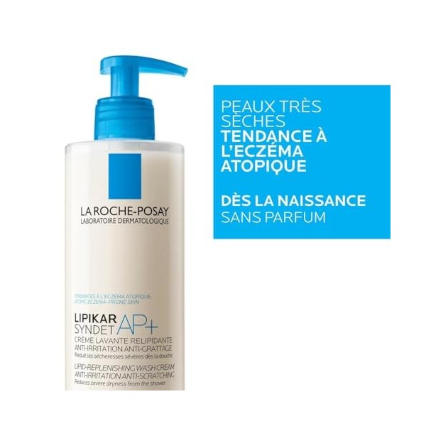 La Roche-Posay, Lipikar Syndet AP+, Crème lavante Relipidante Anti-Irritations, Nourrit & Apaise, Enrichi en Niacinamide & Be