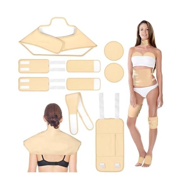 Gurxi 9 Pièces Castor Oil Pack Organic Castor Oil Patch Castor Oil Pack Wrap Kit Reusable Organic Pack Avec Sangles Élastique