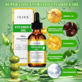 Huile de Vitamine E Végan 100% naturelle, Soin Anti Age Visage - Vegan - Anti-rides, anti-âge, cicatrices et vergetures, Huil
