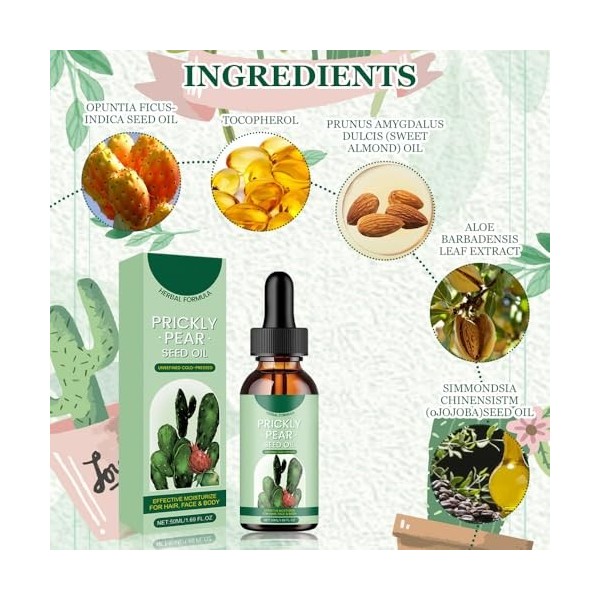 MINGRUO Prickly Pear-Seed Oil, huile de pépins de figue de barbarie pour le visage, huile de figue de barbarie bio, huile de 