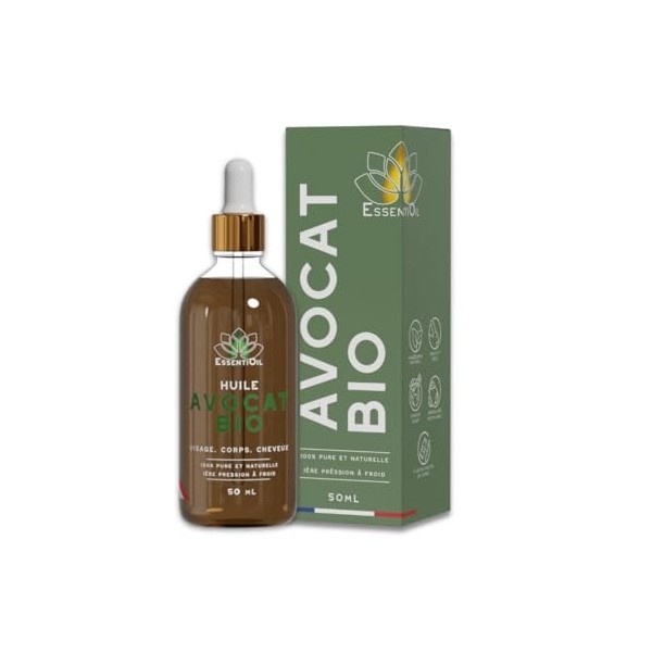 ESSENTIOIL Huile Avocat Bio - 100% Pure, Naturelle - Prévient la chutte de cheveux, Fortifie les cheveux - Lutte contre les v