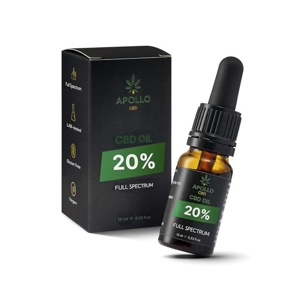 APOLLOCBD - Huile de CBD 20% PREMIUM - Pressée à Froid - Fabriqué en Allemagne | cdb Hemp Oil | Oméga 3-6-9 - Huile CBD certi