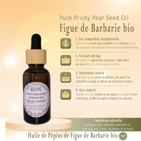 Huile de Pépins de Figue de Barbarie Bio 30ml + Bouchon en bambou avec pipette et bouteille en verre ambré - Visage Anti-Âge 