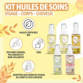 BORN TO BIO Coffret Cadeau Huile Argan + Ricin + Jojoba + Amande + Monoi - Huiles de Soins Multi Usages Corps et Cheveux - Co