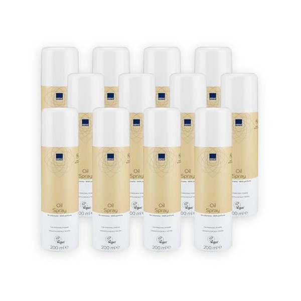 ABENA Lot de 12 flacons dhuile corporelle en spray pour une hydratation intense des peaux sèches, régénérante, nourrissante 