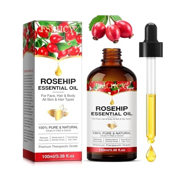 Huile de Rose Musquée Bio,100ML,Huile Rose Musquée Bio pour Les Visage Cheveux Hydrates Corps Peau Pieds et Ongles,Naturelle 