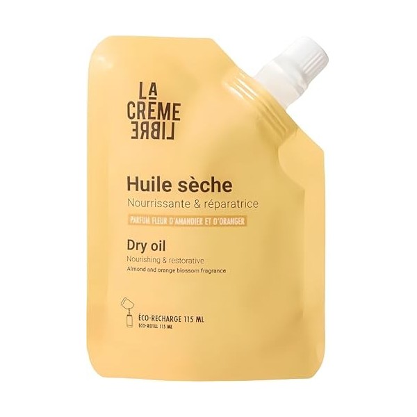 La Crème Libre - 3 en 1 - Huile de Soin Bio Rechargeable - 100% Naturelle - Parfum Fleur dOranger et dAmandier - Nourrissan