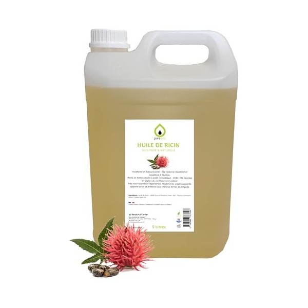 BeautyfulCenter | Purespa | Huile végétale de RICIN pressée à froid- 100% PURE - 5 Litres, soin du cheveu et de longle