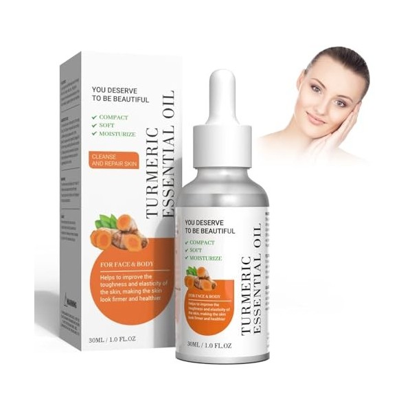 Eazerom 02 Huile Corporelle de Curcuma,30ml Huile De Curcuma,éclaircit Le Teint De La Peau Huile De Massage Au Curcuma Essenc