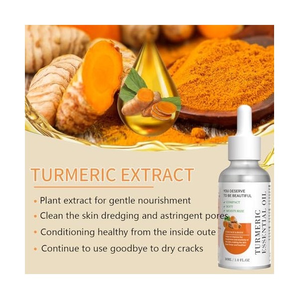 Eazerom 02 Huile Corporelle de Curcuma,30ml Huile De Curcuma,éclaircit Le Teint De La Peau Huile De Massage Au Curcuma Essenc