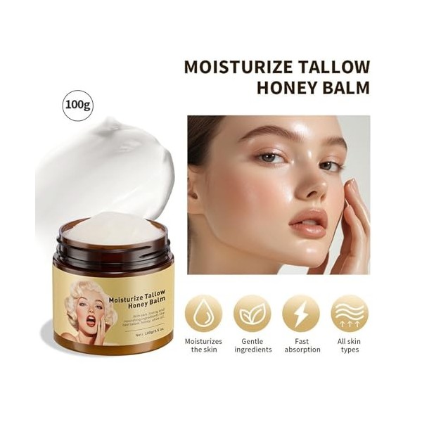 Wootapson 2PC Soin De La Peau Au Suif De Bœuf,Baume De Suif Pur,Suif De Bœuf Fouetté Et Baume Au Miel,Crème Hydratante A Base