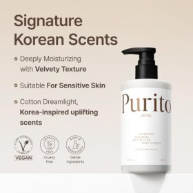PURITO Luminous Moisture Shea Butter Body Lotion Cotton Dreamlight, Shea Butter, Gentle on Skin, Moisturizing, Dry Skin, Pump