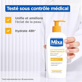 Mixa - Lait Niacinamide Correction Éclat pour Peau Sèche et Terne - Enrichi en Beurre de Karité, Niacinamide et Vitamine C - 