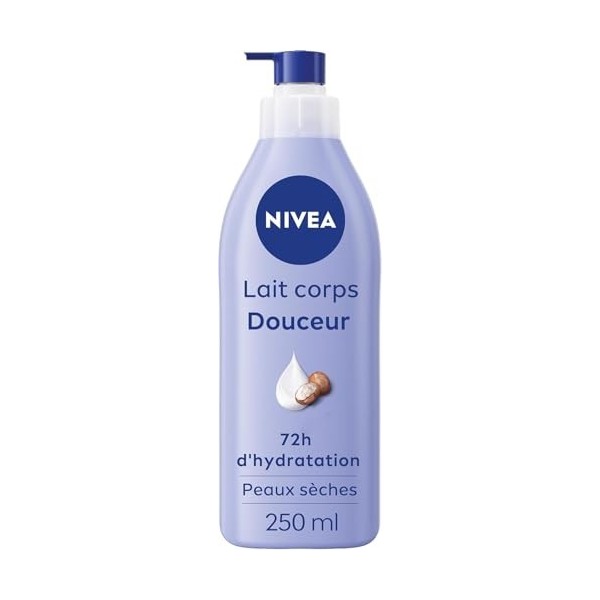 NIVEA Lait Corps Hydratant Douceur 72h 1 x 250 ml — Crème hydratante à lAcide Hyaluronique pur & Beurre de karité — Soin p